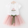 Girls Dress 2018 Brand Kids Clothes Butterfly Sleeve Letter T-shirt+Floral Voile Dress 2Pcs for Clothing Sets Children Dress