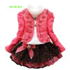 Girls clothing set Kids fashion rose t-shirt + Coat + skirt 3 pcs children birthday party dress high quality cotton Clothes Suit