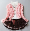 Girls clothing set Kids fashion rose t-shirt + Coat + skirt 3 pcs children birthday party dress high quality cotton Clothes Suit