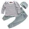 Newborn Baby Boy Girl Long Sleeve T-shirt Striped Tops Long Pants Hat 3PCS Outfits Set Cute Baby Cotton Clothes XMAS GIFT