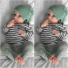 Newborn Baby Boy Girl Long Sleeve T-shirt Striped Tops Long Pants Hat 3PCS Outfits Set Cute Baby Cotton Clothes XMAS GIFT