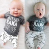 Newborn Baby Boy Girl Clothes Tops Mama Letter Print Cotton T-shirt+Arrow Geometric Pants Leggings 2pcs Outfits Baby Set 0-24M