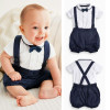 Newborn Baby Boy Bow Tie+T-shirt+Bib Pants Overalls 3PCS Set Outfit Clothes