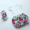 newborn baby boutique vintage floral romper jumpsuit Girl Bloomer Ruffle Romper  Kids clothes matched headband