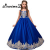 Royal Blue Flower Girl Dresses 2017 Appliques Sleeveless Ball Gown Kids Evening Gowns Bow Sashes First Communion Dress Vestidos