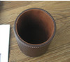 round leather pen pencil box case desk stationery organizer holder office accessories brown 2040