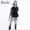 Rosetic Gothic Mini Dress Black Hollow Heart-shaped Women Autumn Casual Dress O-Neck A-Line High Street Fashion Sexy Goth Dress