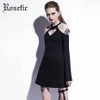 Rosetic Gothic Mini Dress Black Hollow Heart-shaped Women Autumn Casual Dress O-Neck A-Line High Street Fashion Sexy Goth Dress