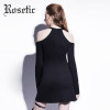 Rosetic Gothic Mini Dress Black Hollow Heart-shaped Women Autumn Casual Dress O-Neck A-Line High Street Fashion Sexy Goth Dress
