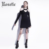 Rosetic Gothic Mini Dress Black Hollow Heart-shaped Women Autumn Casual Dress O-Neck A-Line High Street Fashion Sexy Goth Dress