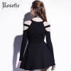 Rosetic Gothic Mini Dress Black Fashion Hollow Autumn Women Casual Dress Dark Street Wild Sexy Preppy A-Line Goth Mini Dresses