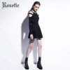 Rosetic Gothic Mini Dress Black Fashion Hollow Autumn Women Casual Dress Dark Street Wild Sexy Preppy A-Line Goth Mini Dresses