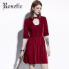 Rosetic Gothic Dress Dark Red Women Summer A-Line Casual Dresses Goth Fashion Street Elegant Hollow Preppy Vintage Gothics Dress