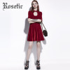 Rosetic Gothic Dress Dark Red Women Summer A-Line Casual Dresses Goth Fashion Street Elegant Hollow Preppy Vintage Gothics Dress