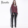 Rosetic Gothic Blouse Red Plaid Mesh Patchwork Women Casual Loose Goth Shirts Fashion V-Neck Young Tops School Gothics Blouses