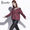 Rosetic Gothic Blouse Red Plaid Mesh Patchwork Women Casual Loose Goth Shirts Fashion V-Neck Young Tops School Gothics Blouses