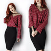 Rosetic Gothic Blouse Red Plaid Mesh Patchwork Women Casual Loose Goth Shirts Fashion V-Neck Young Tops School Gothics Blouses