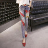 Roses Sequined Ripped Jeans for Women Autumn Winter New Arrivals High Waist Denim Pencil Pants Plus Size Strench Trousers 41026