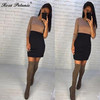 Rose petunie 2017 autumn fashion kaki and black patchwork dresses sheath 3/4 sleeve o-neck mini dress