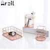 Rose Gold Wire Mesh Storage Basket Pastoral Style Kitchen Dry Food Fruits Display Office Supplies Organiser Household Decoration