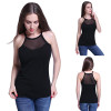 ROPALIA Plus Size Sexy Women Mesh Black Lovely Lady Summer Sleeveless Fashion T-shirt Party Street Tops
