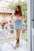 ROMWE Womens Tee Shirts Top Women Fashion Summer Ladies Pink Letter And Rose Print Short Sleeve Ripped T-shirt