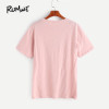ROMWE Womens Tee Shirts Top Women Fashion Summer Ladies Pink Letter And Rose Print Short Sleeve Ripped T-shirt