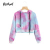 ROMWE Water Color Crop Hoodies Multicolor Casual Women Drawstring Hooded Sweatshirt 2017 Autumn Tie Dye Long Sleeve Hoodies