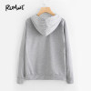 ROMWE Slogan Print Grey Hoodies Letter Print Women Graphic Brief Hoodie Pocket Sweatshirt 2018 Autumn New Long Sleeve Hoodies