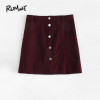ROMWE Single Breasted Dual Pocket Skirt 2018 Spring Plain Burgundy A-Line Mini Skirt Women Mid Waist Button Casual Skirt