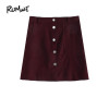 ROMWE Single Breasted Dual Pocket Skirt 2018 Spring Plain Burgundy A-Line Mini Skirt Women Mid Waist Button Casual Skirt