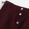 ROMWE Single Breasted Dual Pocket Skirt 2018 Spring Plain Burgundy A-Line Mini Skirt Women Mid Waist Button Casual Skirt