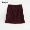 ROMWE Single Breasted Dual Pocket Skirt 2018 Spring Plain Burgundy A-Line Mini Skirt Women Mid Waist Button Casual Skirt