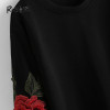 ROMWE Rose Embroidery Sweatshirt Women Vintage Black Long Sleeve Autumn Pullover 2018 New Applique Casual O Neck Sweatshirt