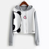 ROMWE Panda Print Front Contrast Sleeve Hoodie 2018 Grey Graphic Long Sleeve Women Pullover Top New Cute Sweatshirt