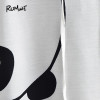 ROMWE Panda Print Front Contrast Sleeve Hoodie 2018 Grey Graphic Long Sleeve Women Pullover Top New Cute Sweatshirt