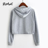 ROMWE Panda Print Front Contrast Sleeve Hoodie 2018 Grey Graphic Long Sleeve Women Pullover Top New Cute Sweatshirt