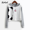 ROMWE Panda Print Front Contrast Sleeve Hoodie 2018 Grey Graphic Long Sleeve Women Pullover Top New Cute Sweatshirt