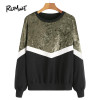 ROMWE Mixed Media Color Block Sweatshirt 2017 Pullovers Women Drop Shoulder Casual Autumn Tops O Neck Cotton Winter Sweatshirt