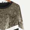 ROMWE Mixed Media Color Block Sweatshirt 2017 Pullovers Women Drop Shoulder Casual Autumn Tops O Neck Cotton Winter Sweatshirt