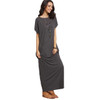 ROMWE Long Shift Dresses For Women Summer Ladies Heather Grey Round Neck Short Batwing Sleeve Casual T-shirt Maxi Dress