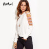 ROMWE Hollow Out Sleeve Embroidered Sweatshirt Long Sleeve Autumn Pullover 2017 Cold Shoulder Round Neck Sweatshirt
