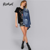 ROMWE Freedom Burn Out Tee Shirt 2018 Black Floral Halloween Cold Shoulder Female Top Round Neck Short Sleeve T Shirt