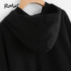 ROMWE Flower Embroidery Boho Hoodies Black Casual Women Pocket Front Hooded Sweatshirt 2017 Fall Drawstring Long Sleeve Hoodies
