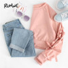 ROMWE Eyelet Lace Up Sleeve Crop Sweatshirt Autumn Pink Round Neck Cute Pullovers 2018 Women Long Sleeve Casual Sweatshirt