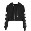 ROMWE Cropped Hoodie Black Hooded Letters Print Crop Sweatshirt Autumn Streetwear Women Long Sleeve Casual Pullover