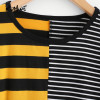 ROMWE Contrast Striped Tee Shirt 2018 Summer Round Neck Short Sleeve Casual Female Top Multicolor Stretchy Crop T Shirt