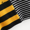 ROMWE Contrast Striped Tee Shirt 2018 Summer Round Neck Short Sleeve Casual Female Top Multicolor Stretchy Crop T Shirt