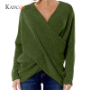 KANCOOLD 2017 Fashion Pullovers high quality Women's Gray Criss Cross Wrap Front V Neck Long Sleeve Knit Sweater Jumper oct13