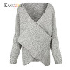 KANCOOLD 2017 Fashion Pullovers high quality Women's Gray Criss Cross Wrap Front V Neck Long Sleeve Knit Sweater Jumper oct13
